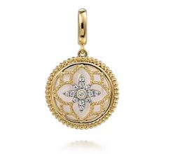 Gabriel & Co. 14k Yellow Gold Bujukan Diamond and Mother of Pearl Medallion Pendant in Size 18mm
