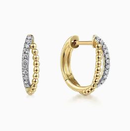 Gabriel & Co. 14k Yellow Gold Bujukan Twisted Pave' 10mm Diamond Huggie Earrings