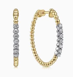 Gabriel & Co. 14k Yellow Gold Bujukan 30mm Diamond Classic Hoop Earrings