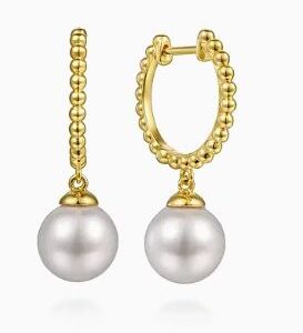 Gabriel & Co. 14k Yellow Gold Bujukan Pearl Huggie Drop Earrings