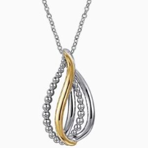 Gabriel & Co. Sterling Silver and 14k Yellow Gold Bujukan Multiple Row Teardrop Pendant Necklace