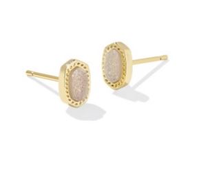Kendra Scott Sterling Silver Mini Ellie Iridescent Drusy Gold Plated Stud Earrings