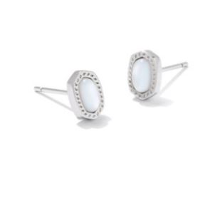 Kendra Scott Sterling Silver Rhodium Plated Mini Ellie Mother of Pearl Ivory Stud Earrings