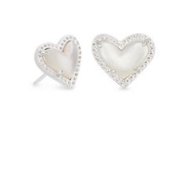 Kendra Scott Sterling Silver Rhodium Plated Mother of Pearl Heart Stud Earrings