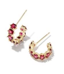 Kendra Scott Sterling Silver Gold Plated Cailin Burgundy Crystal Huggie Earrings