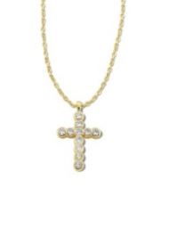 Kendra Scott Cross Gold Pendant Necklace in White Crystal