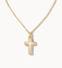 KENDRA SCOTT SS GOLD PLATED WHITE OPAL CROSS NECKLACE 19"
