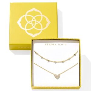 Kendra Scott Yellow Gold Plated Sterling Silver CZ Ari Haven Heart Necklace Gift Set
