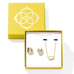Kendra Scott Yellow Gold Plated Sterling Silver Elisa Mikki Ivory Mother of Pearl Gift Set