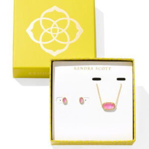 Kendra Scott Yellow Gold Plated Sterling Silver Elisa & Mini Ellie Pink Azalea Illusion Gift Set