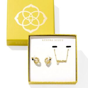 Kendra Scott Yellow Gold Plated Sterling Silver CZ Mama & Cailin Earring/Necklace Gift Set