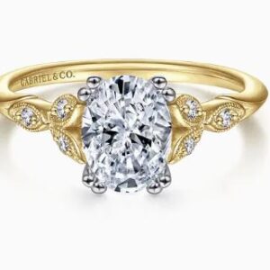 Gabriel & Co. 14k Mix of White and Yellow Gold Diamond Engagement Ring with CZ Center