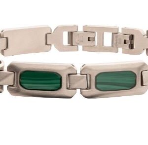 INOX Stainless Steel Malachite Inlay Link Bracelet