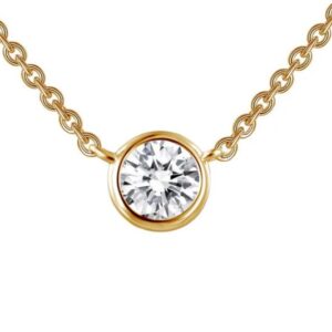 Lafonn Gold Plated Sterling Silver .46 cttw Solitaire Simulated Diamond Stationary Bezel Set Pendant Necklace