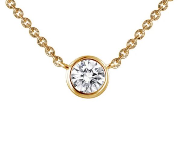 Lafonn Gold Plated Sterling Silver .46 cttw Solitaire Simulated Diamond Stationary Bezel Set Pendant Necklace