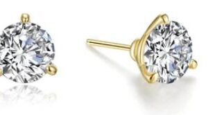 Lafonn Gold Plated Sterling Silver .50 cttw Simulated Diamond 3 Prong Martini Stud Earrings