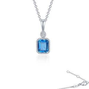 Lafonn Sterling Silver .91 cttw Simulated Diamond Blue Topaz Pendant Necklace