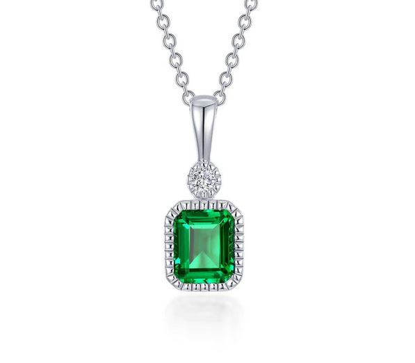 Lafonn Sterling Silver .91 cttw Simulated Diamond Emerald Pendant Necklace