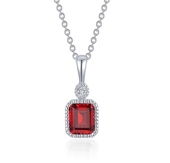 Lafonn Sterling Silver .91 cttw Simulated Diamond Garnet Pendant Necklace