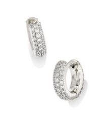 Kendra Scott Sterling Silver Rhodium Plated Mikki Pave White Crystals Huggie Earrings