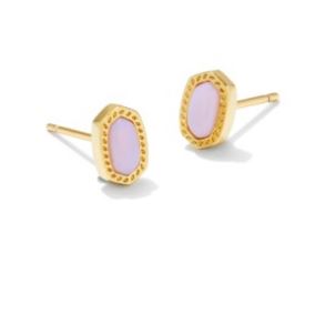 Kendra Scott Sterling Silver Gold Plated Mini Ellie Pink Opalite Crystal Stud Earrings