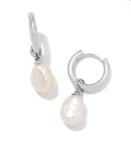 Kendra Scott Sterling Silver Rhodium Plated Willa White Pearl Dangle Huggie Earrings