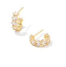 Kendra Scott Sterling Silver Gold Plated Cailin White Crystal  Oval Huggie Earrings