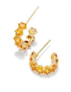 Kendra Scott Sterling Silver Gold Plated Cailin Golden Yellow Crystal  Oval Huggie Earrings