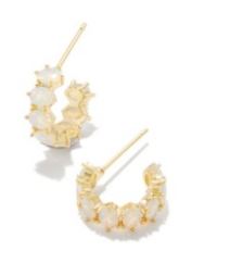Kendra Scott Sterling Silver Rhodium Plated Cailin Iridescent Crystal  Oval Huggie Earrings