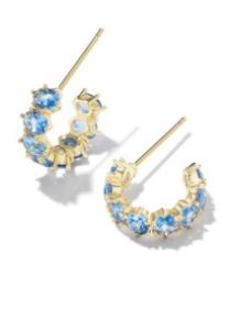 Kendra Scott Sterling Silver Gold Plated Cailin Cobalt Blue Crystal  Oval Huggie Earrings