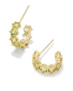 Kendra Scott Sterling Silver Gold Plated Cailin Light Green Crystal  Oval Huggie Earrings