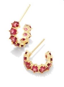 Kendra Scott Sterling Silver Gold Plated Cailin Red Crystal Oval Huggie Earrings