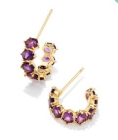 Kendra Scott Sterling Silver Gold Plated Cailin Purple Crystal Huggie Earrings