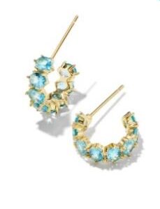 Kendra Scott Sterling Silver Gold Plated Cailin Aqua Crystal Oval Huggie Earrings