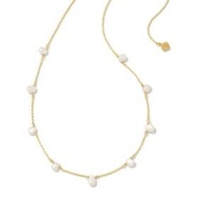 Kendra Scott Sterling Silver Gold Plated Leighton White Pearl Strand Necklace