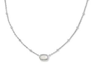 Kendra Scott Sterling Silver Rhodium Plated Mini Elisa Ivory Mother of Pearl Necklace 19"