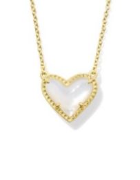 Kendra Scott Sterling Silver Gold Plated Ari Heart Ivory Mother of Pearl Pendant Necklace