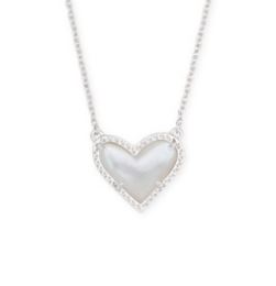 Kendra Scott Sterling Silver Rhodium Plated Ari Heart Ivory Mother of Pearl Pendant Necklace