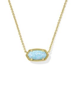 Kendra Scott Sterling Silver Gold Plated Elisa Light Teal Opal Pendant Necklace