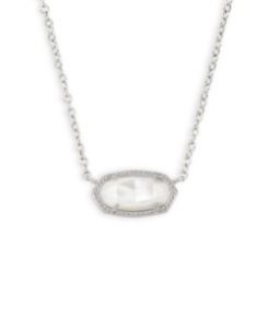 Kendra Scott Sterling Silver Rhodium Plated Elisa Ivory Mother of Pearl Pendant Necklace