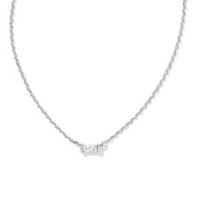 Kendra Scott Sterling Silver Rhodium Plated Juliette White Crystal Baguette Pendant