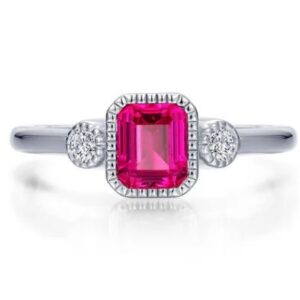 Lafonn Sterling Silver .98 cttw Simulated Ruby July Birthstone Ring