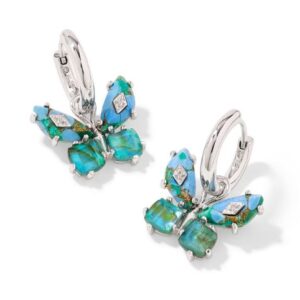 Kendra Scott Sterling Silver Rhodium Plated Bianca Butterfly Bright Aqua Huggie Earrings