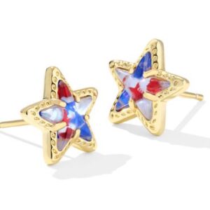 Kendra Scott Sterling Silver Gold Plated Cassidy Red White & Blue CZ Stud Earrings