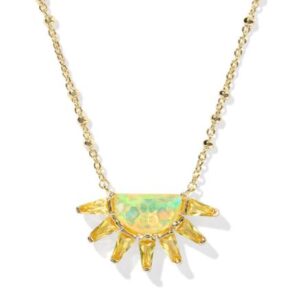Kendra Scott Sterling Silver Gold Plated Samantha Yellow Opal Mix Sun Pendant Necklace
