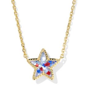 Kendra Scott Sterling Silver Gold Plated Cassidy Red White & Blue Star CZ Short Pendant