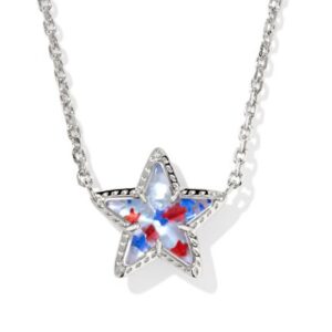 Kendra Scott Sterling Silver Rhodium Plated Cassidy Red White & Blue Star CZ Short Pendant