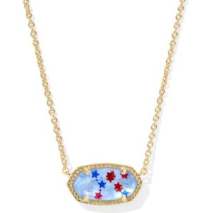 Kendra Scott Sterling Silver Gold Plated Elisa Red White & Blue Pendant Necklace