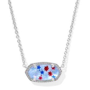 Kendra Scott Sterling Silver Rhodium Plated Elisa Red White & Blue Pendant Necklace