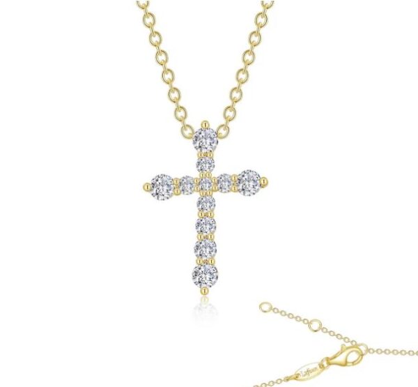 Lafonn Gold Plated Sterling Silver .67 cttw Simulated Diamond Cross Pendant with 18" Chain